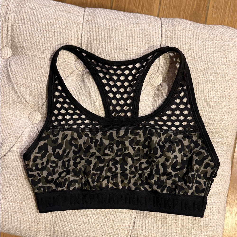 PINK Victoria's Secret Black and Gray Leopard Sports Bra
